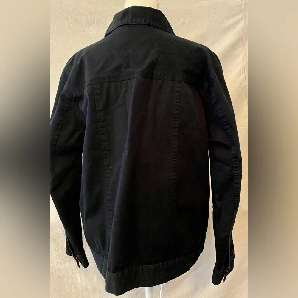 Women’s Black Trucker Jacket Size M Front Pockets & Snap Buttons Detail Unlined - Picture 2 of 4